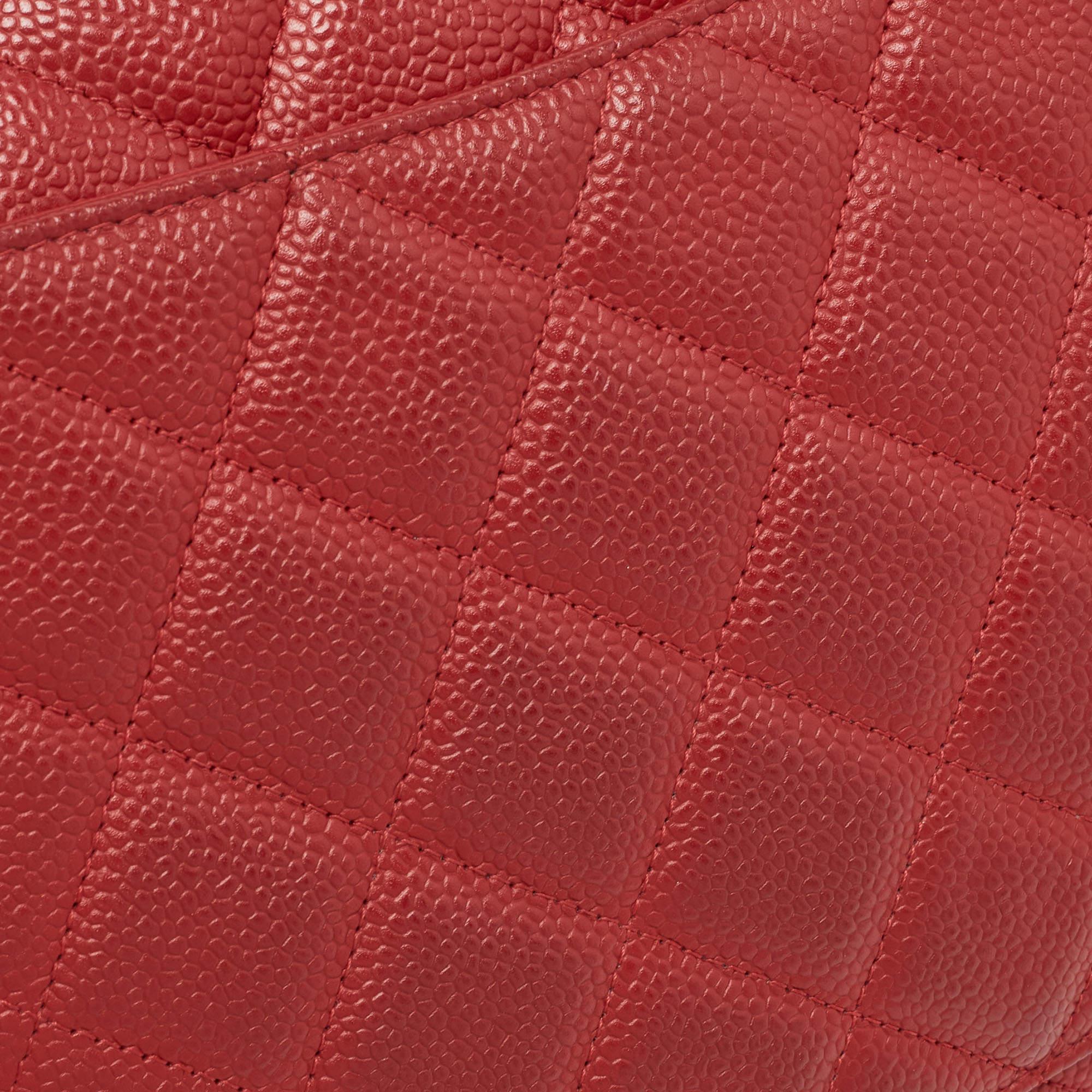 Chanel Red Caviar Leather Maxi Classic Double Flap Bag For Sale 2