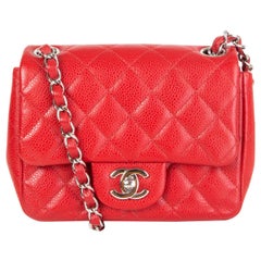CHANEL red Caviar leather MINI SQUARE FLAP Shoulder Bag