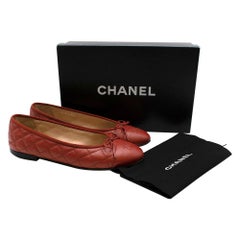 Chanel Red Caviar Leather Quilted CC Ballerinas - Size 38.5