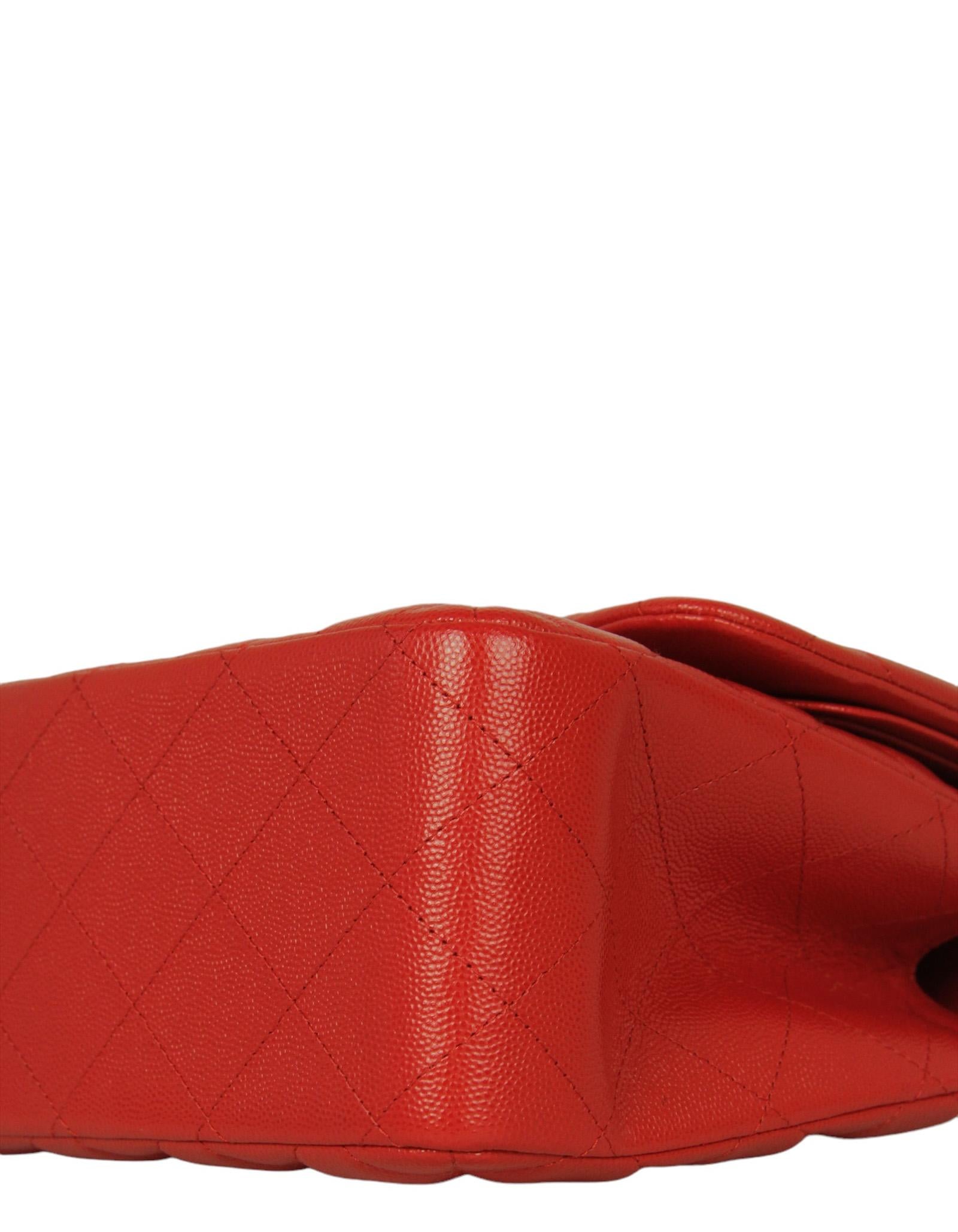 Women's Chanel Red Caviar Leather Quilted Classic Double Flap Jumbo Bag For Sale