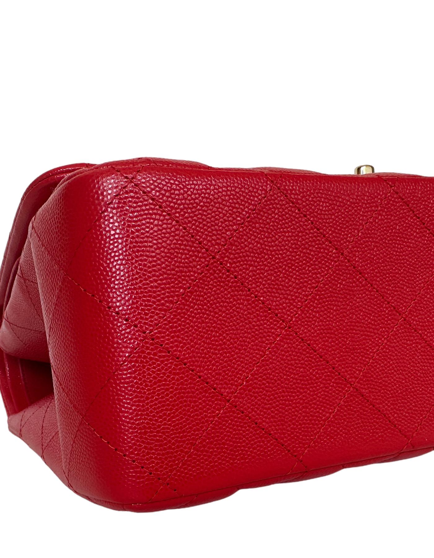 Chanel Red Caviar Leather Quilted Classic Double Flap Jumbo Bag 1