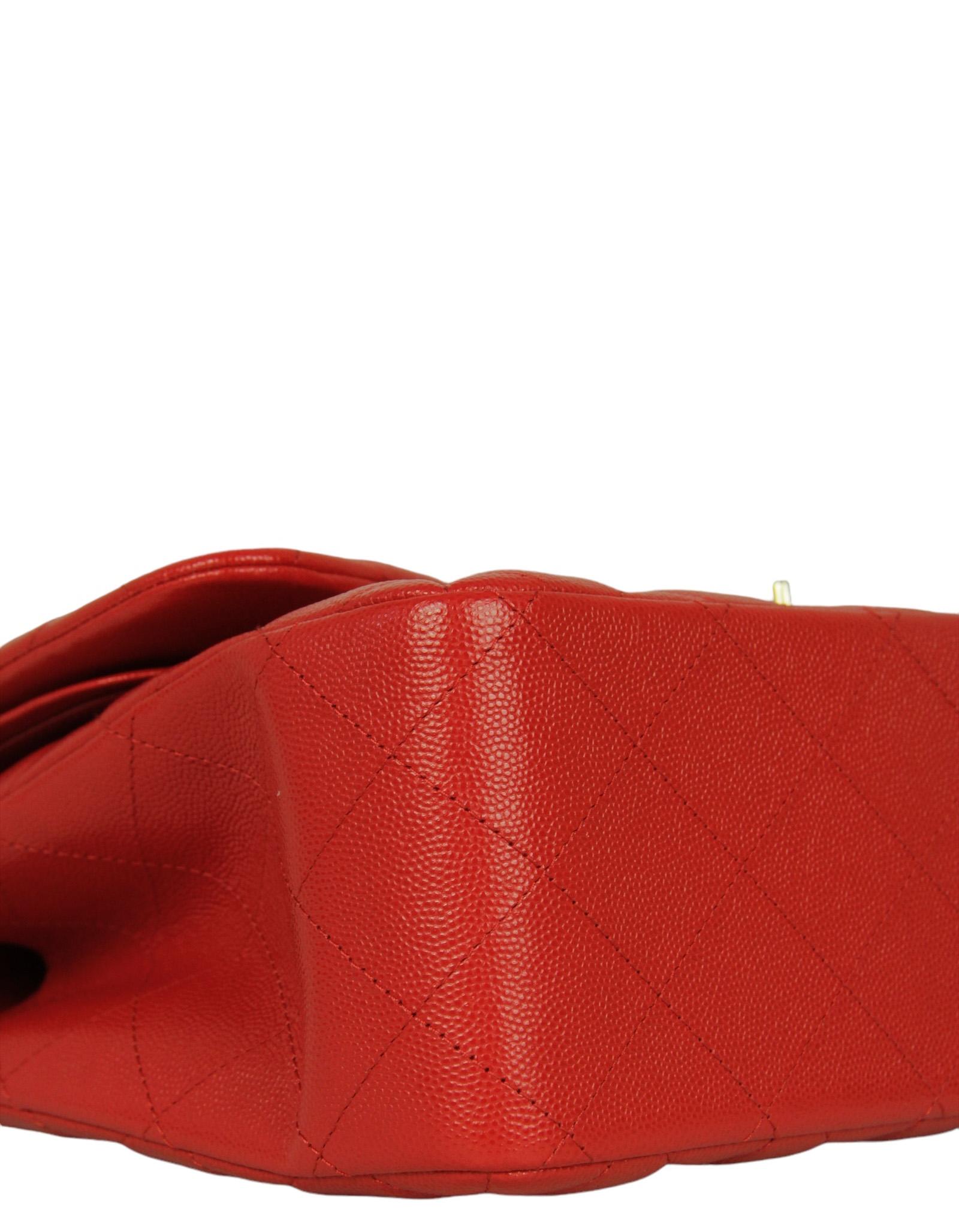 Chanel Red Caviar Leather Quilted Classic Double Flap Jumbo Bag For Sale 1