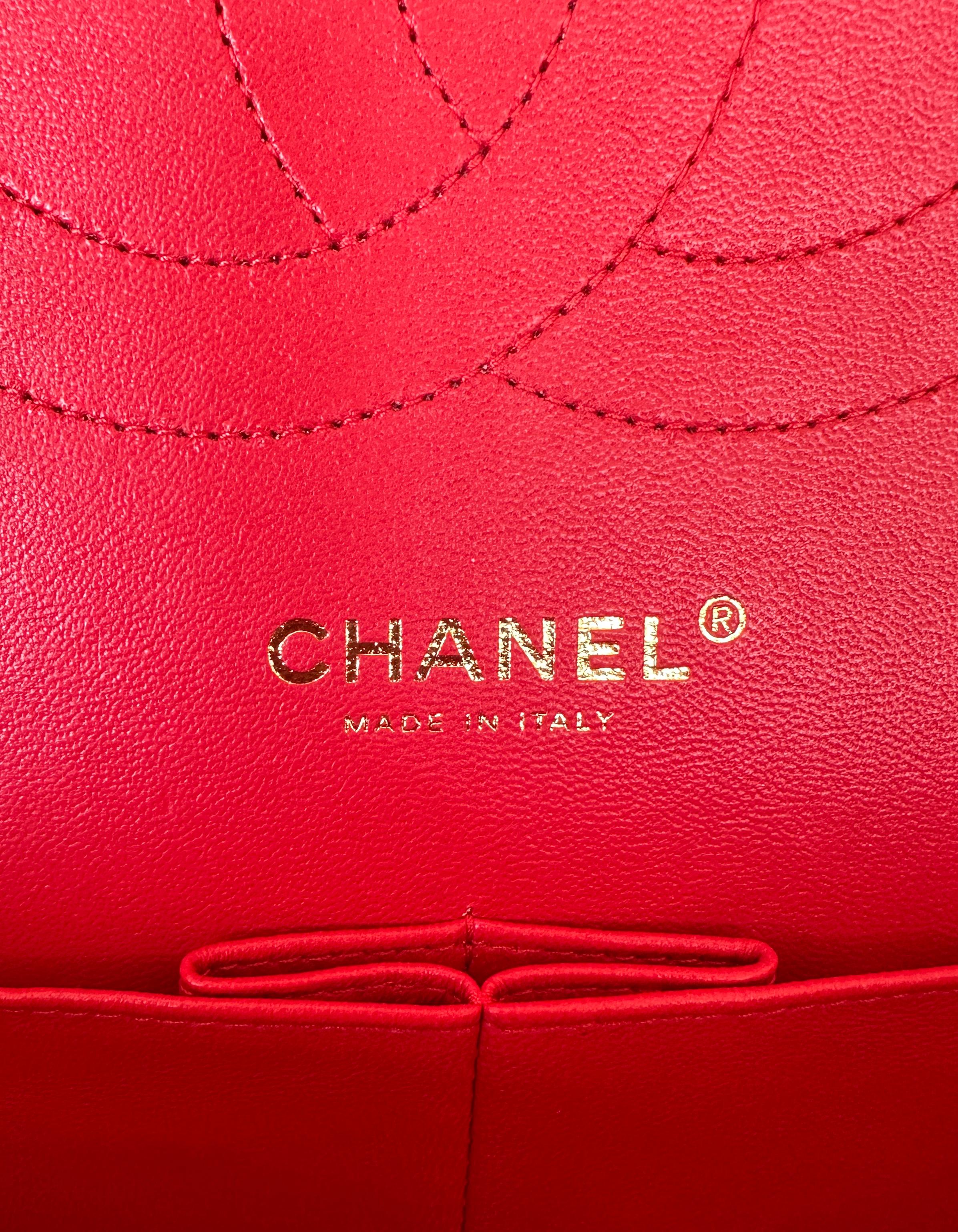 Chanel Red Caviar Leather Quilted Classic Double Flap Jumbo Bag 4