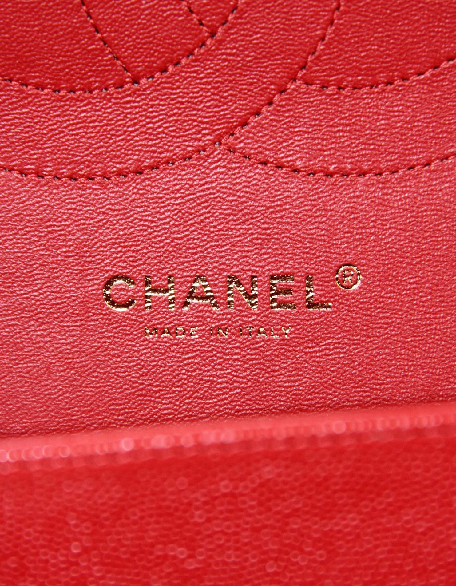 Chanel Red Caviar Leather Quilted Classic Double Flap Jumbo Bag For Sale 4