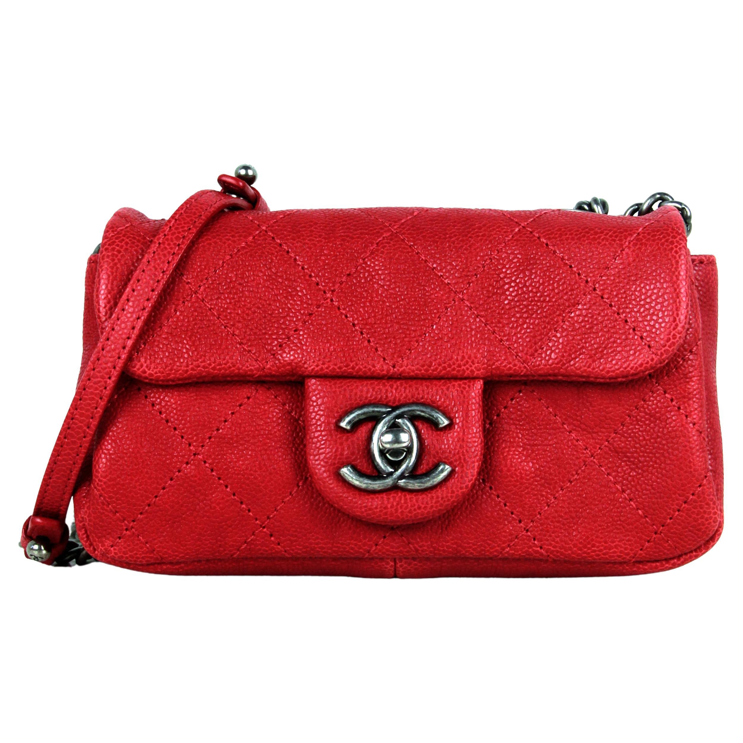 Chanel Red Caviar Leather Quilted Mini Simply CC Flap Bag