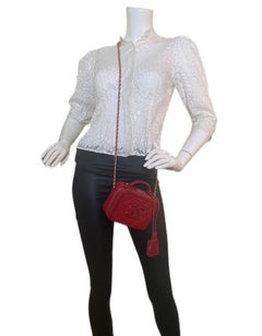 Chanel Red Caviar Leather Quilted Small CC Filigree Vanity Case Crossbody Bag