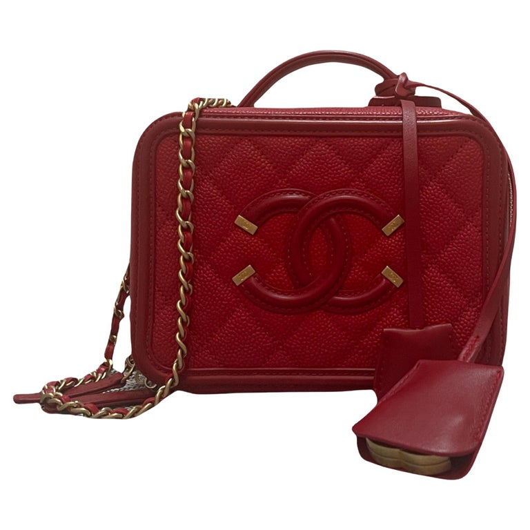 CHANEL Vanity Case Quilted Leather Crossbody Bag Red