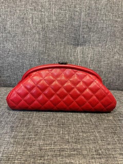 Chanel Red Caviar Leather Quilted Timeless Clutch