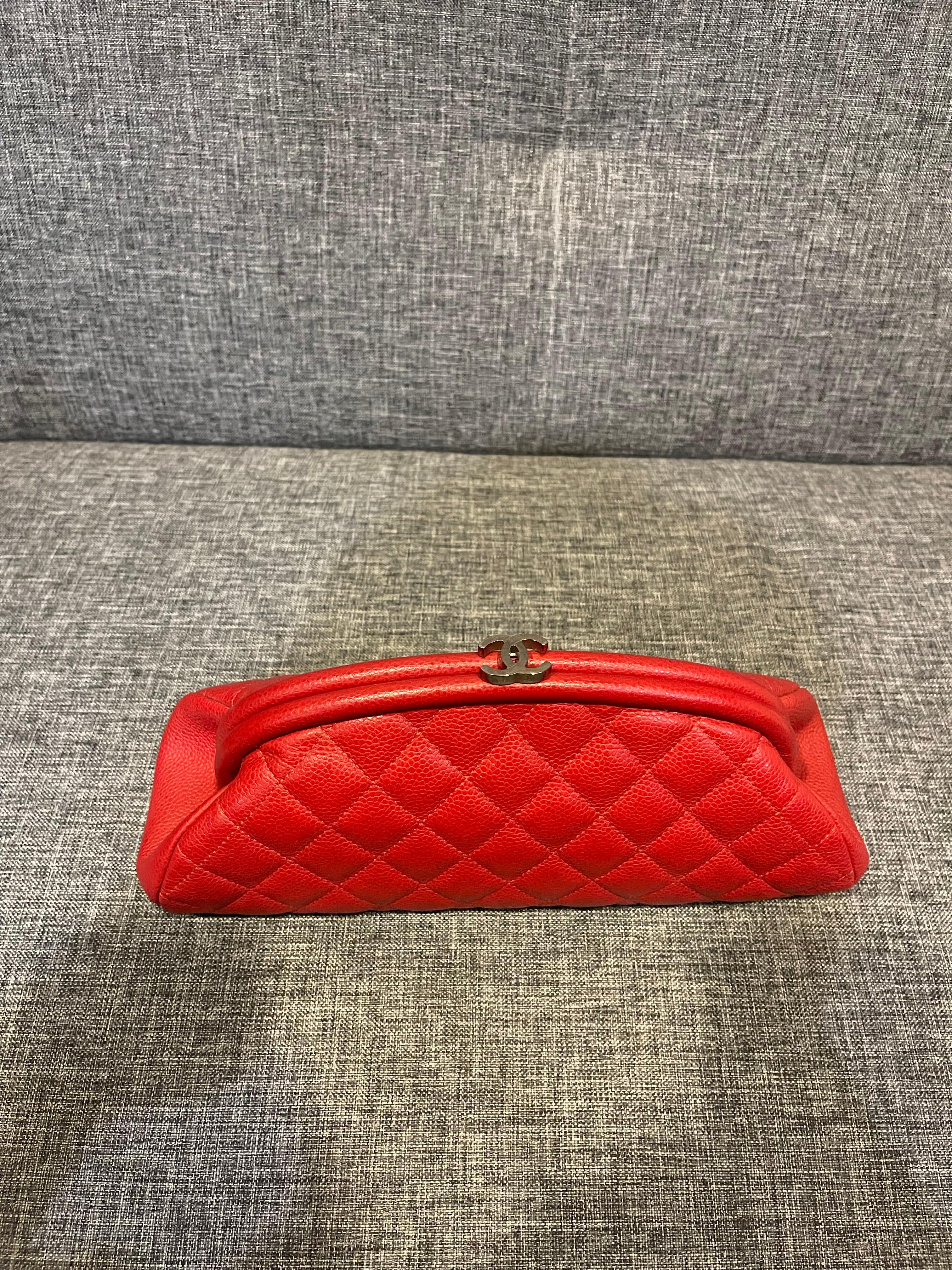 Women's Chanel Red Caviar Leather Quilted Timeless Clutch For Sale