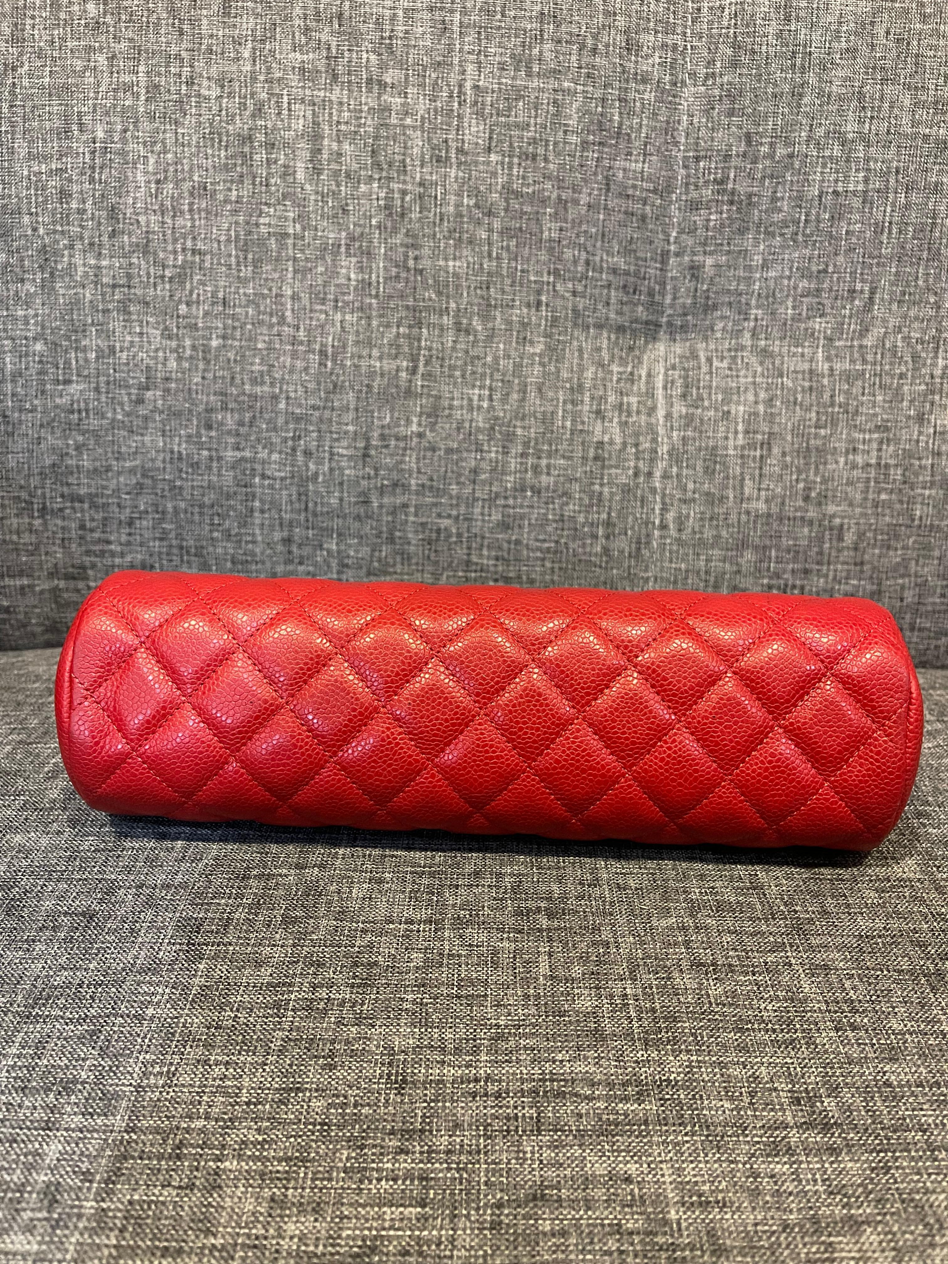 Chanel Red Caviar Leather Quilted Timeless Clutch For Sale 1