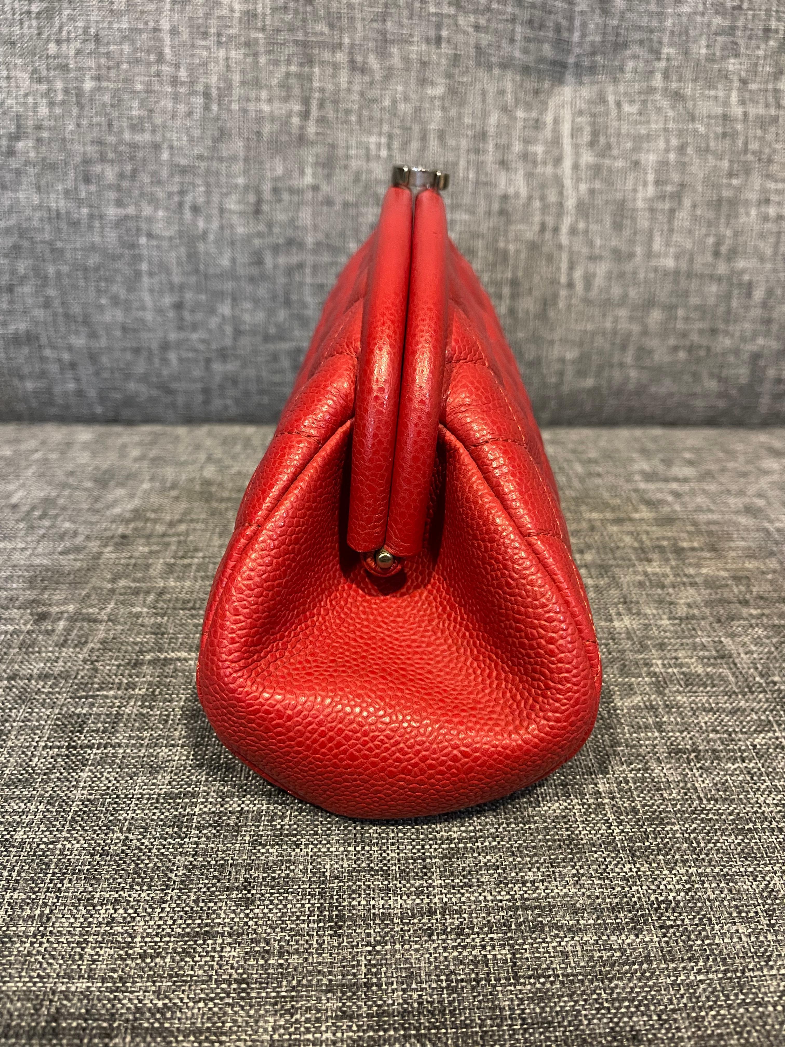 Chanel Red Caviar Leather Quilted Timeless Clutch For Sale 2