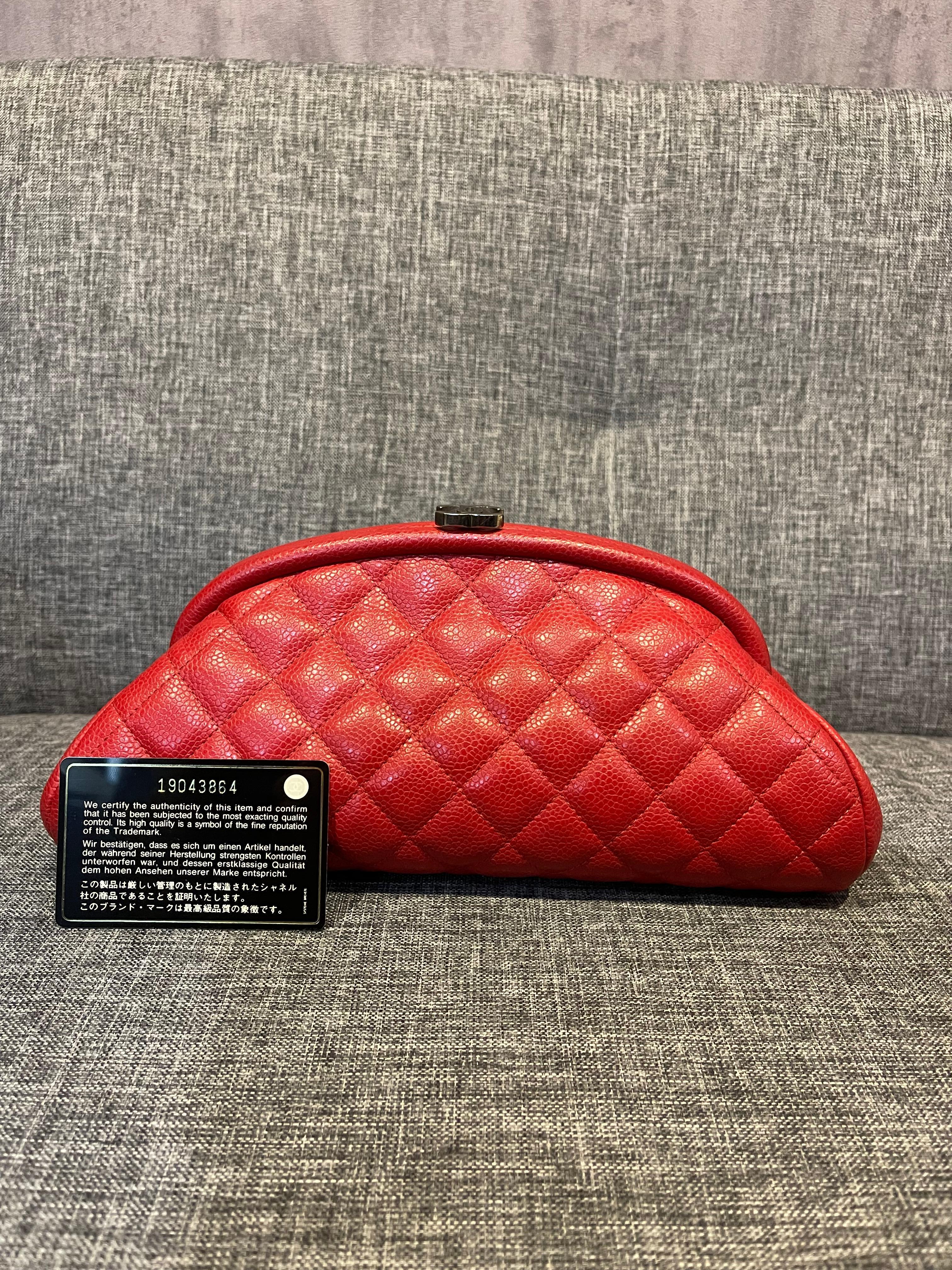 Chanel Red Caviar Leather Quilted Timeless Clutch For Sale 3