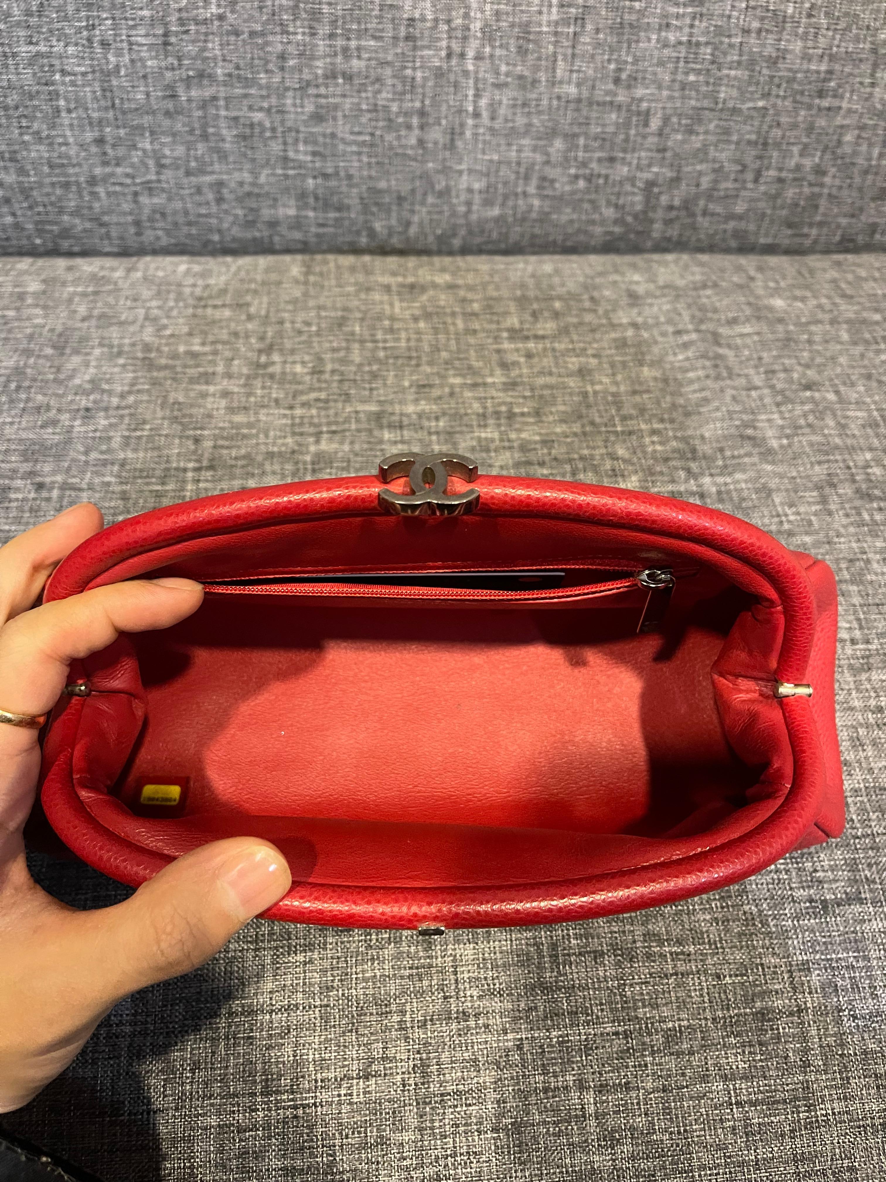 Chanel Red Caviar Leather Quilted Timeless Clutch For Sale 5