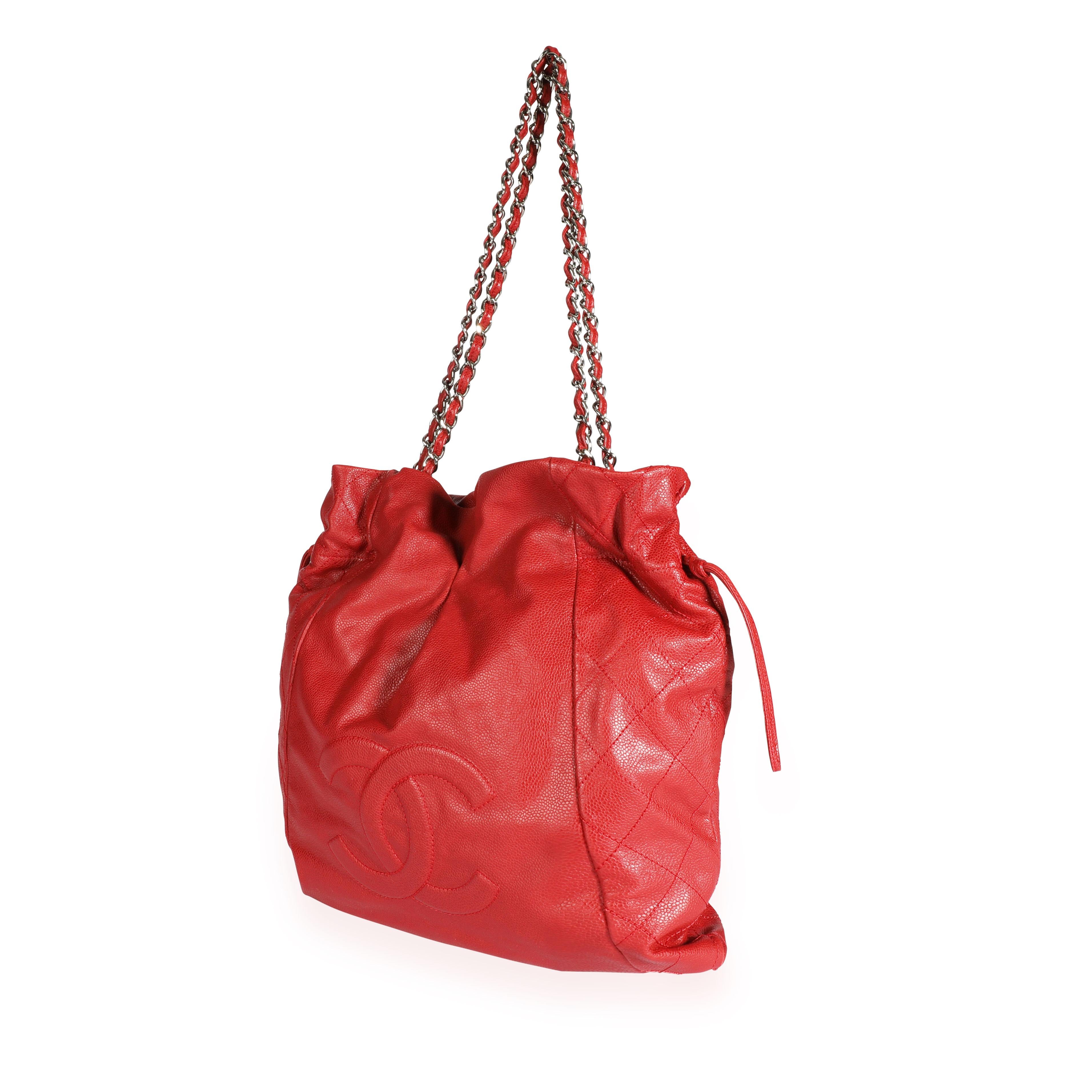 Chanel Red Caviar Leather Timeless Drawstring Tote
SKU: 110241
Condition: Pre-owned (3000)
Handbag Condition: Very Good
Condition Comments: Very Good Condition. Light scuffing to exterior. Pen mark on front.
Brand: Chanel
Model: Timeless Drawstring