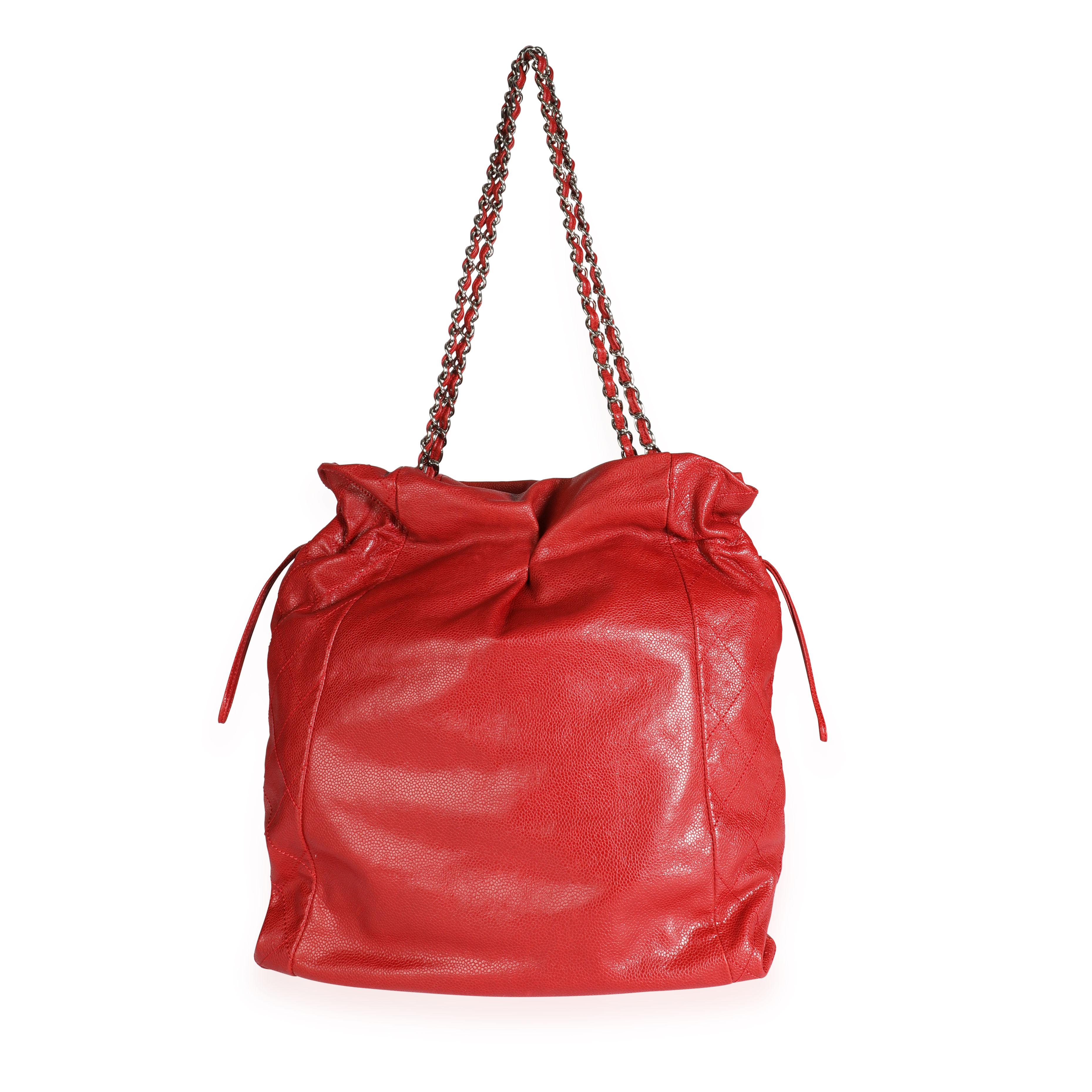 Chanel Red Caviar Leather Timeless Drawstring Tote 1