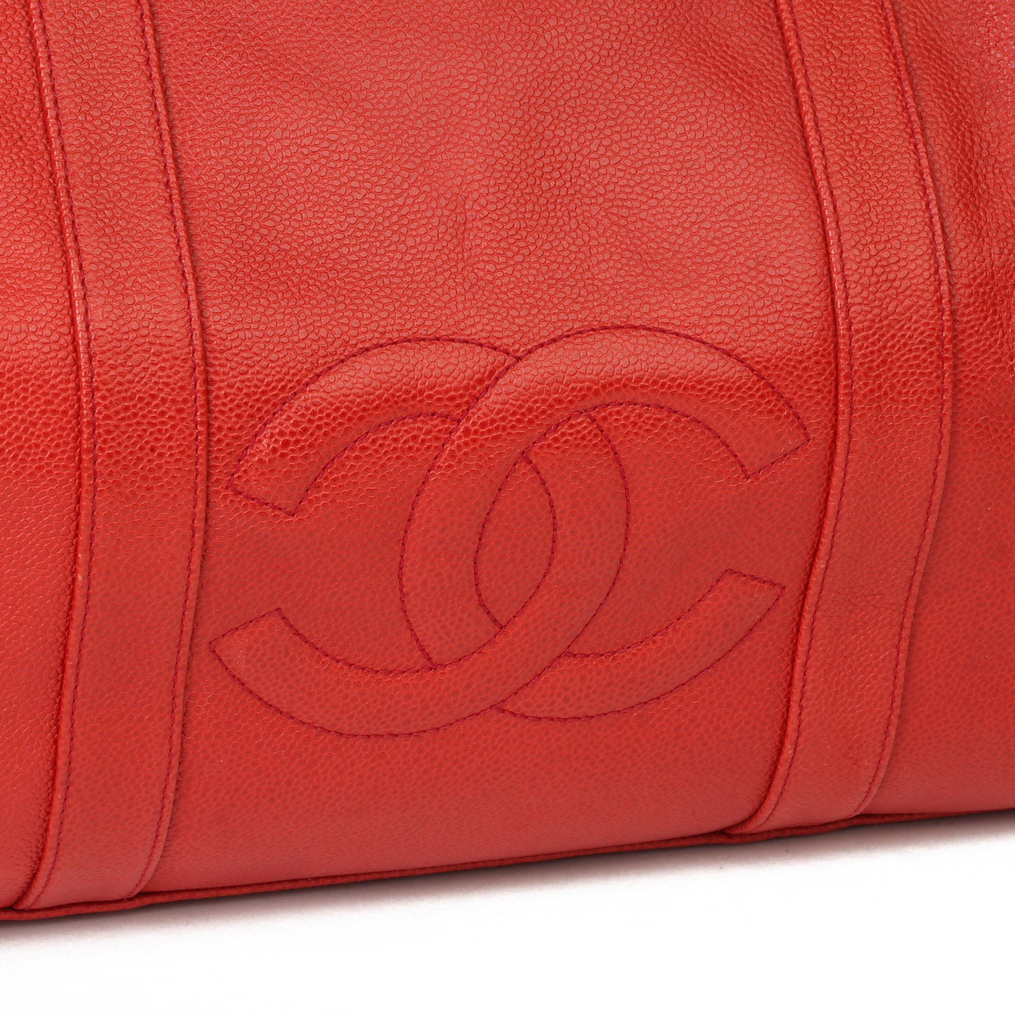 Chanel Red Caviar Leather Vintage Boston 50  1