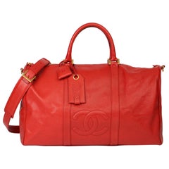 Chanel Red Caviar Leather Vintage Boston 50 