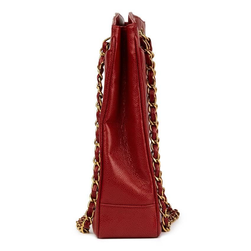 Chanel Red Caviar Leather Vintage Shoulder Bag In Excellent Condition In London, GB