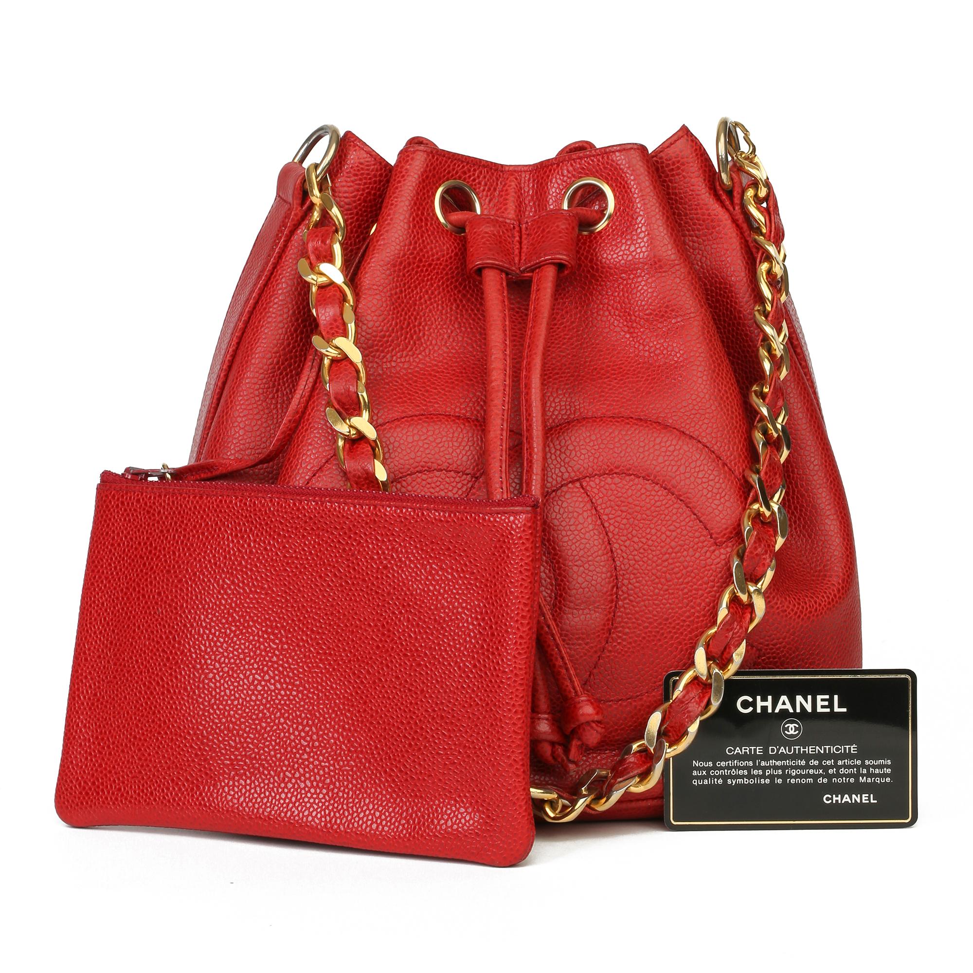 Chanel Red Caviar Leather Vintage Timeless Bucket Bag with Pouch 4