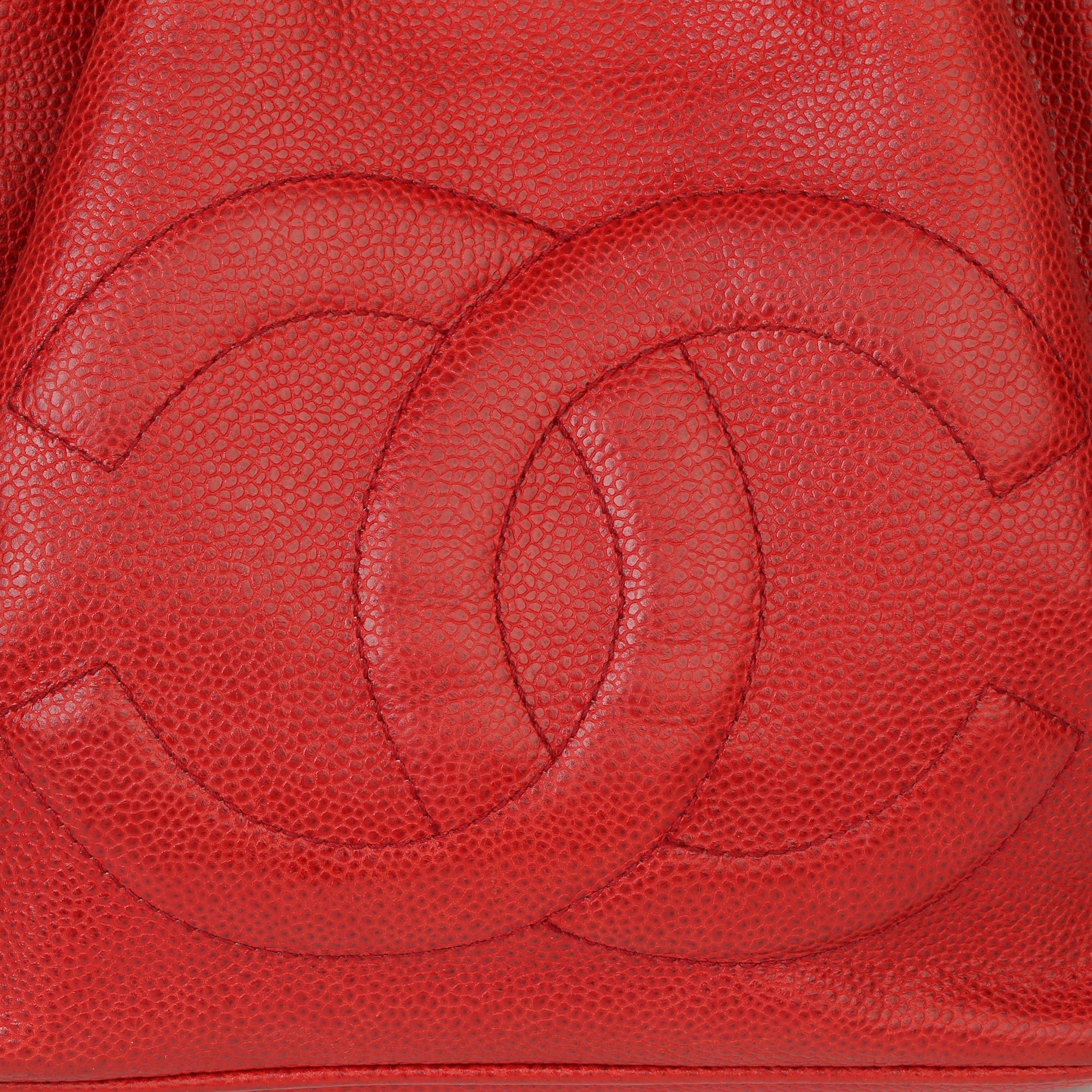 Women's Chanel Red Caviar Leather Vintage Timeless Bucket Bag with Pouch