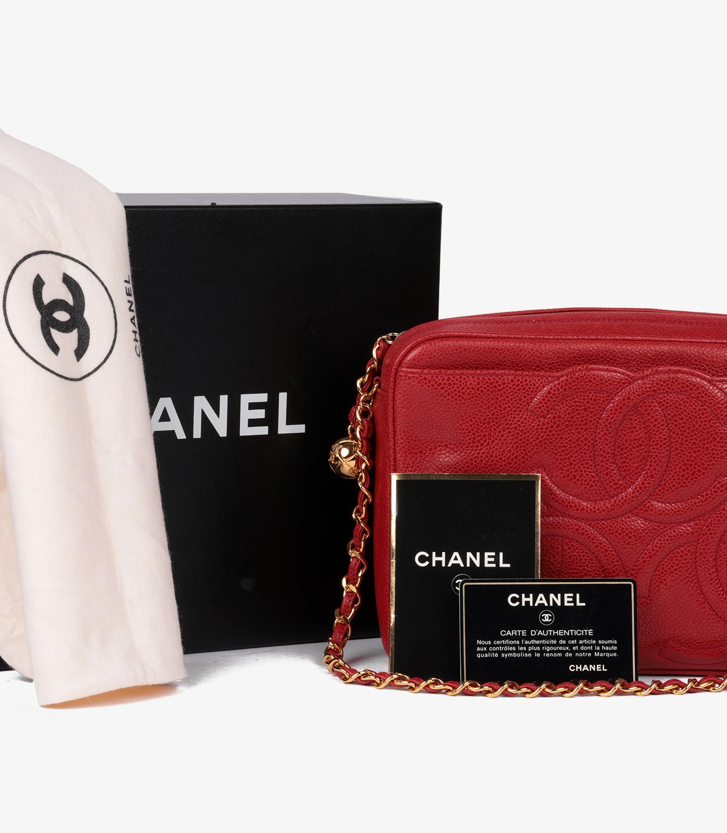 Chanel - Sac d'appareil photo en cuir caviar rouge - Vintage Timeless en vente 8