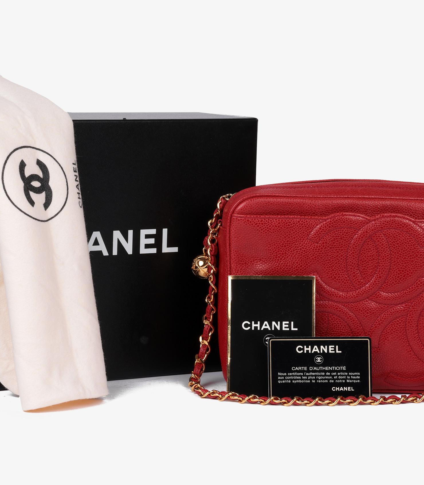 Chanel Red Caviar Leather Vintage Timeless Camera Bag en vente 7