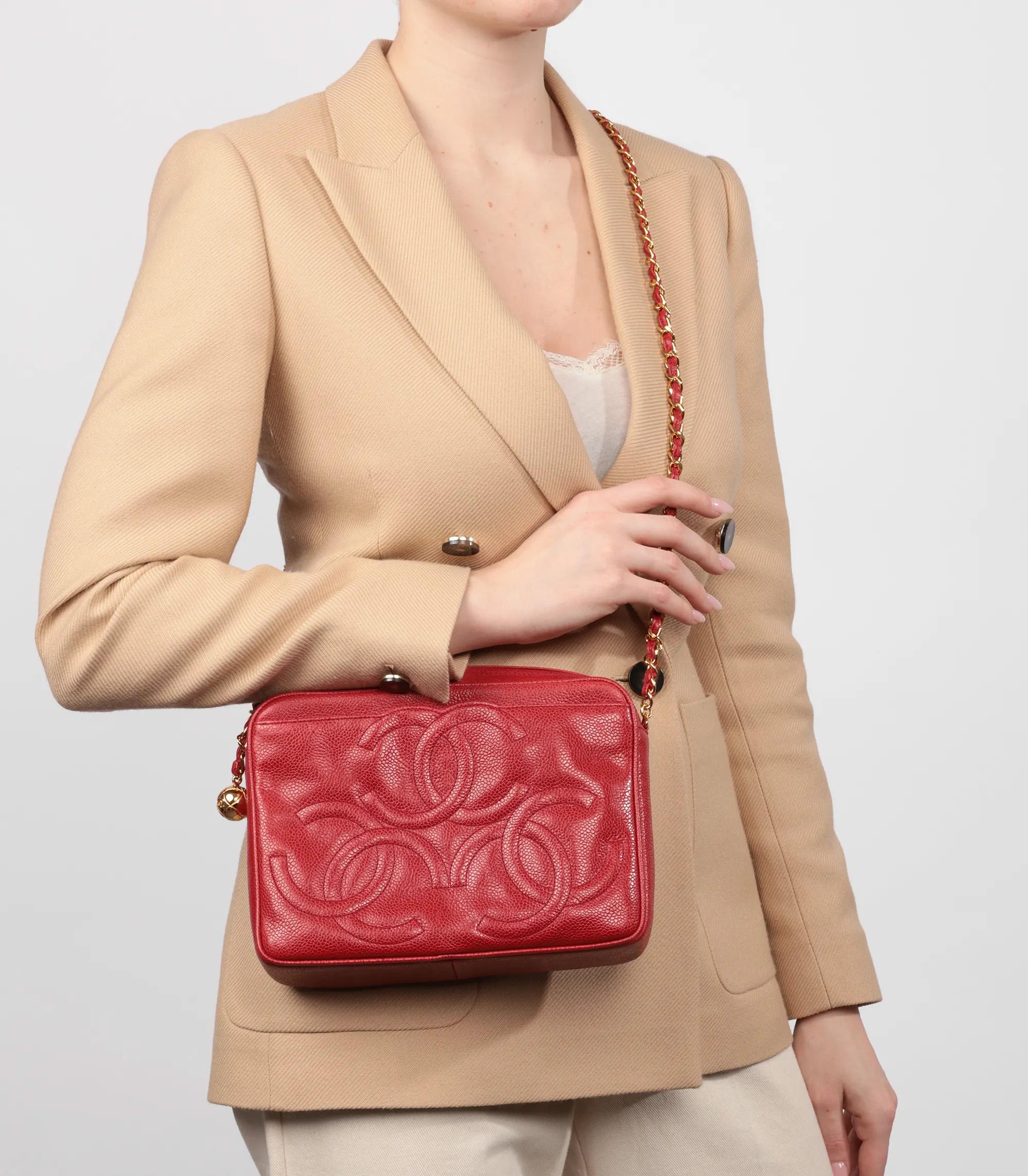 Chanel Red Caviar Leather Vintage Small Triple Logo Camera Bag

Product Details
Xupes Ref: HB5510
Brand: Chanel
Model: Small Triple Logo Camera Bag
Type: Shoulder, Crossbody 
Serial Number: 3170182
Age: 1994
Accompanied By: Chanel Dust Bag, Box,