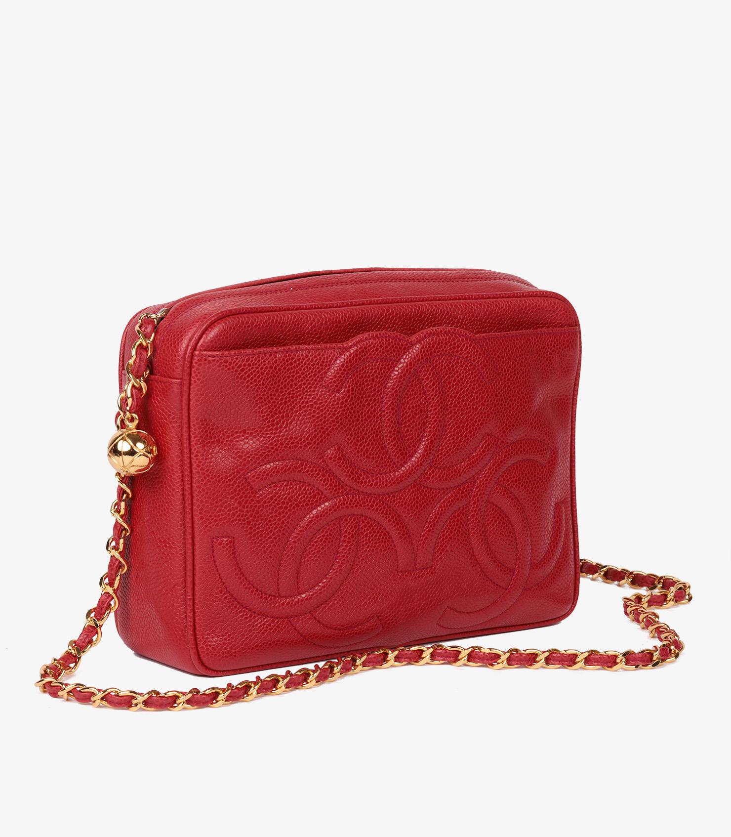 Rouge Chanel Red Caviar Leather Vintage Timeless Camera Bag en vente