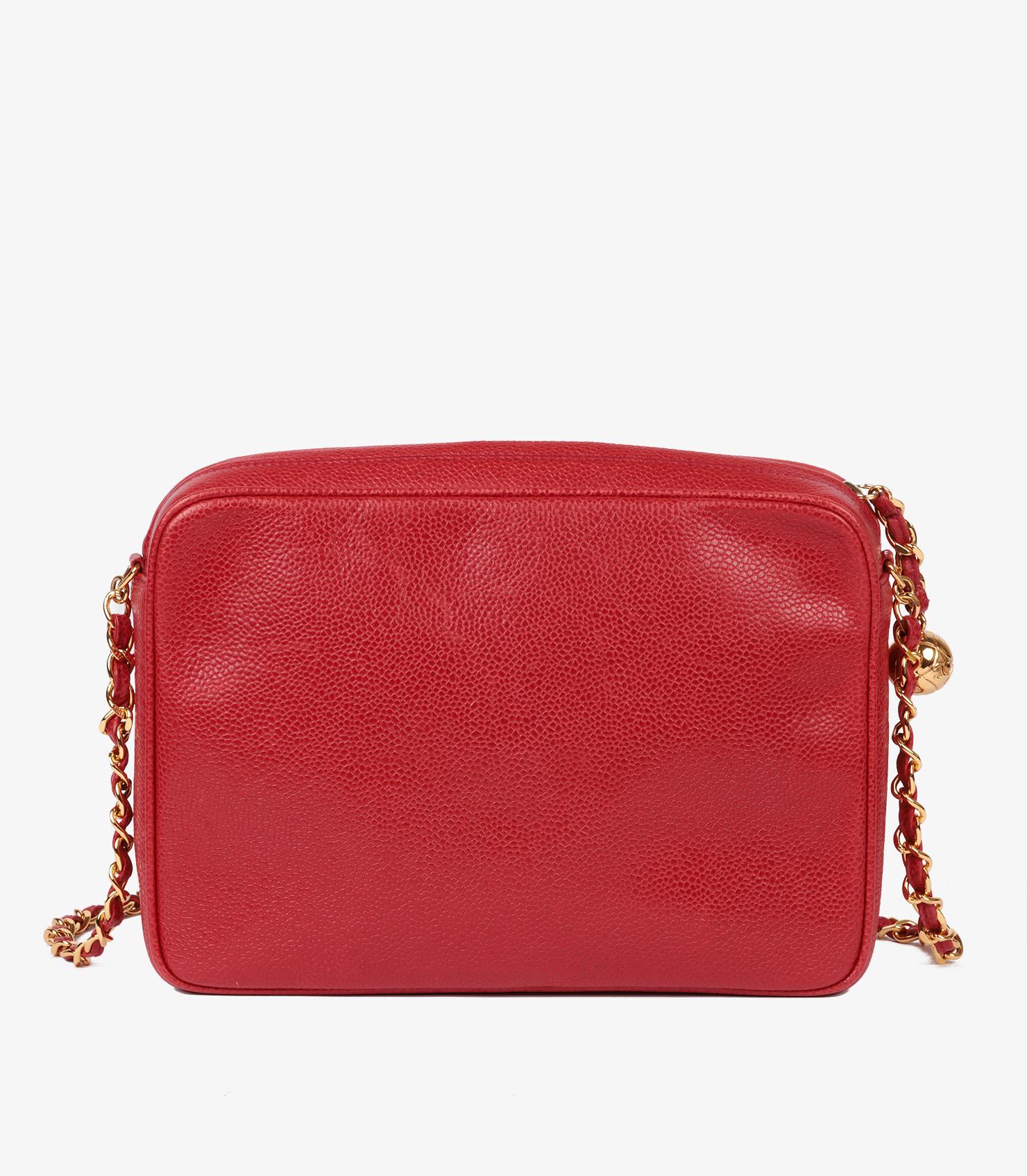 Chanel Red Caviar Leather Vintage Timeless Camera Bag For Sale 2
