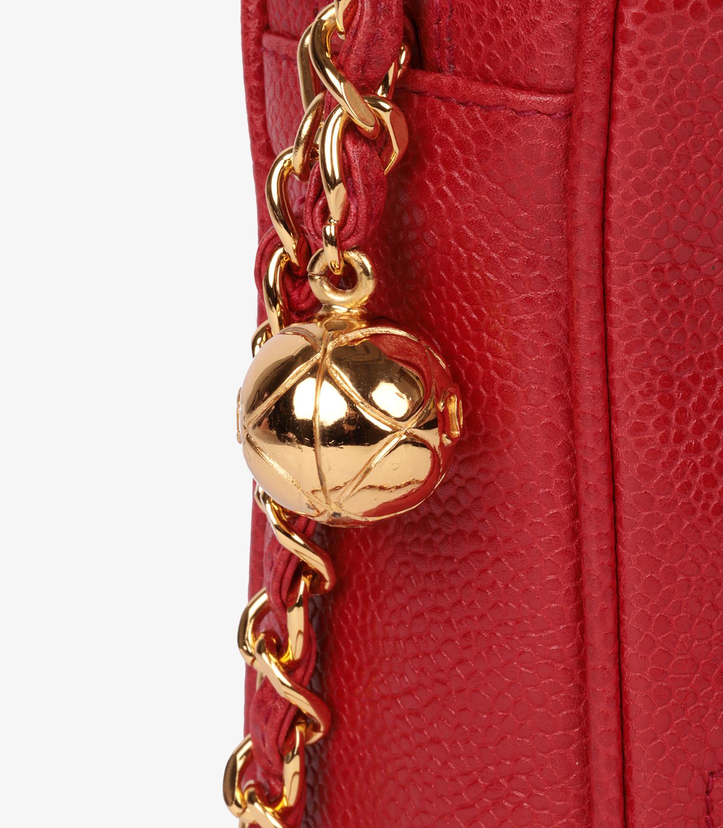 Chanel Red Caviar Leather Vintage Timeless Camera Bag For Sale 4