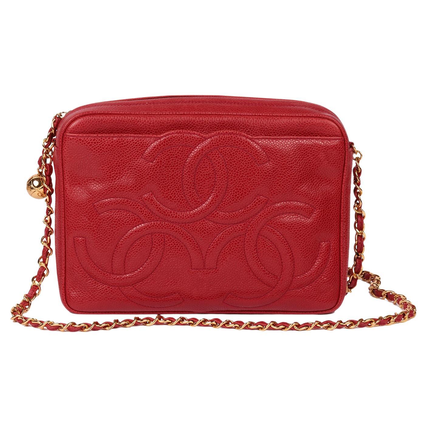 Chanel Red Caviar Leather Vintage Timeless Camera Bag For Sale