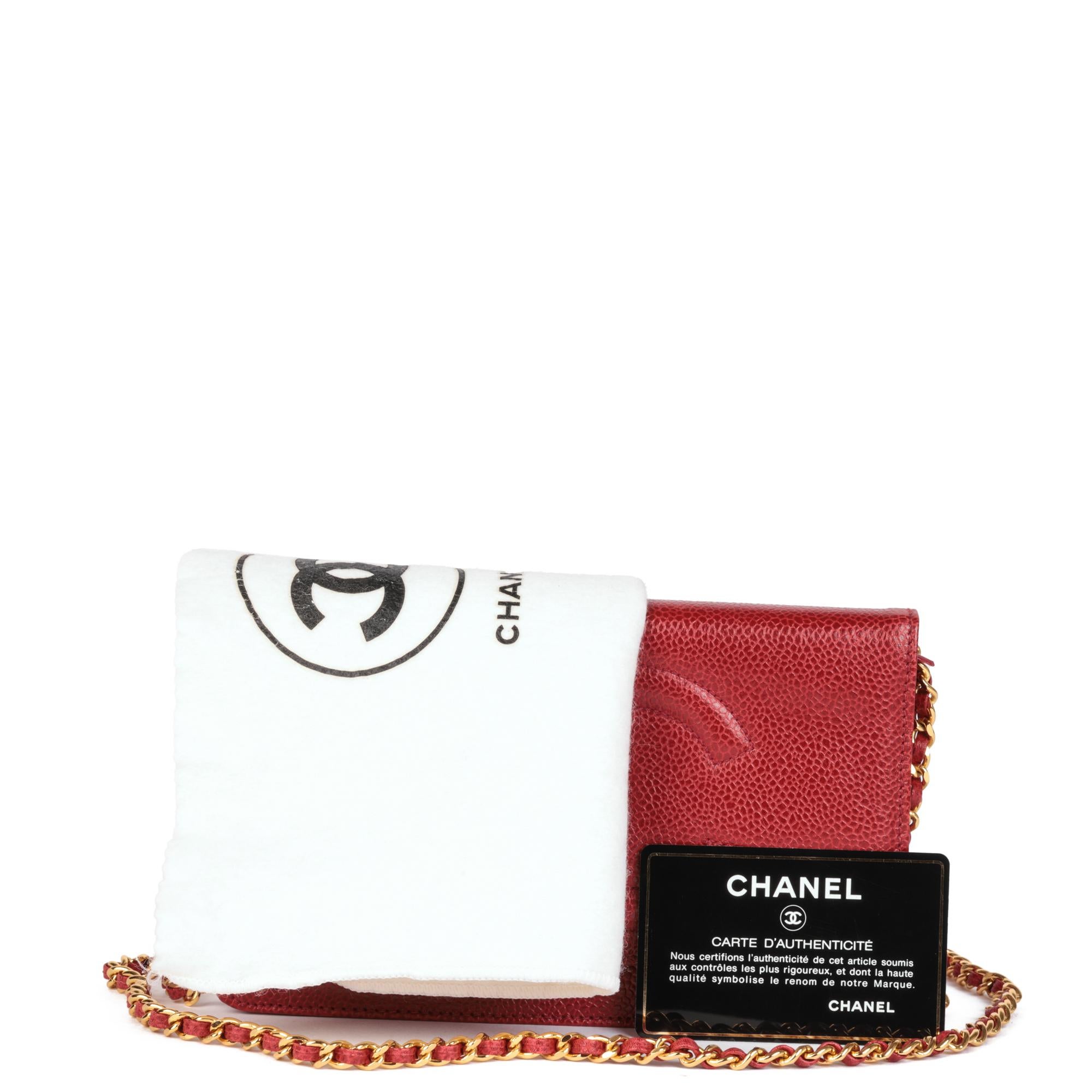 CHANEL Red Caviar Leather Vintage Timeless Wallet-on-Chain WOC 4