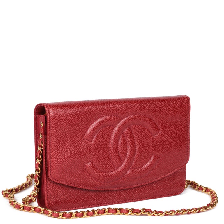 Chanel Chanel Red Caviar Leather Bi-fold Long Wallet