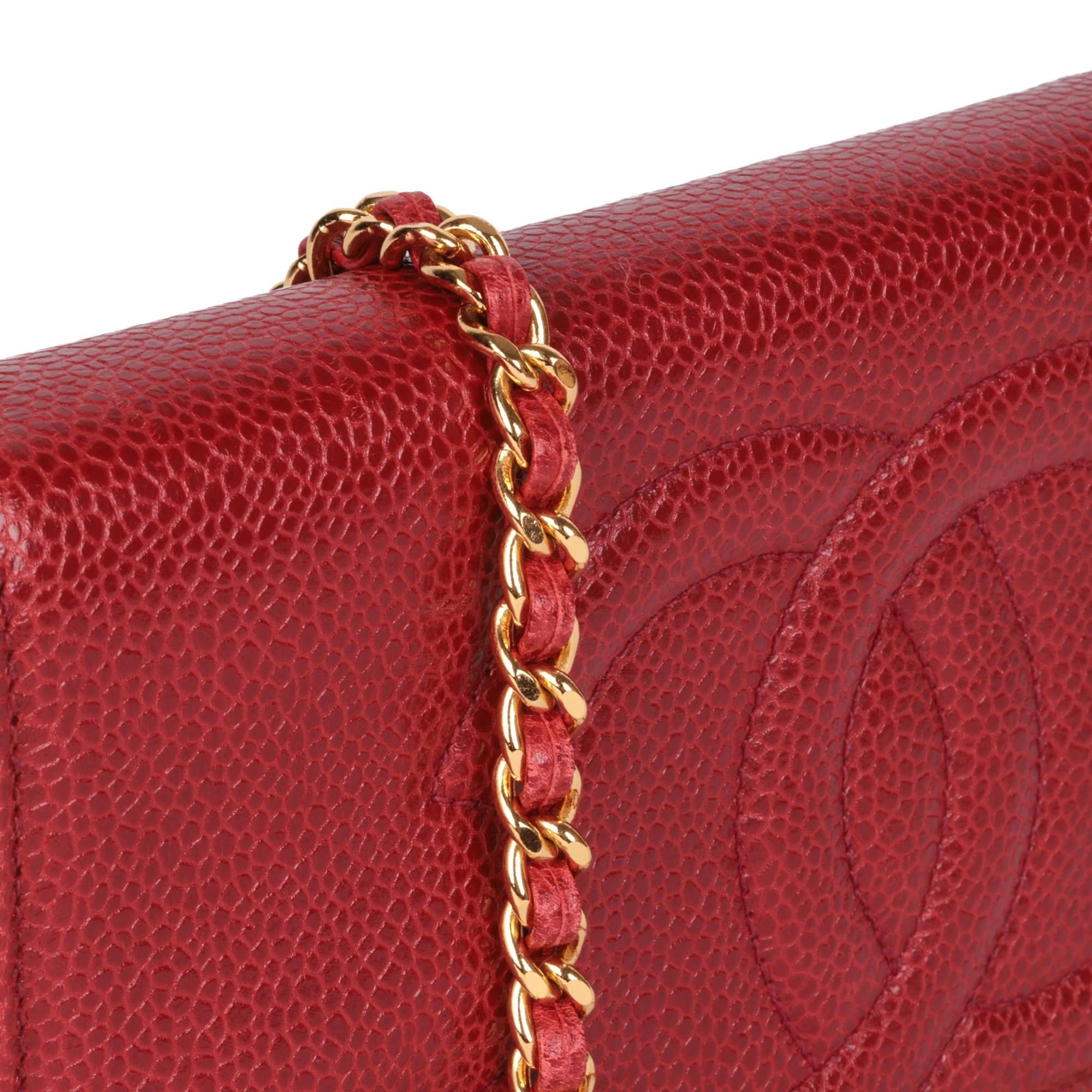 Women's CHANEL Red Caviar Leather Vintage Timeless Wallet-on-Chain WOC