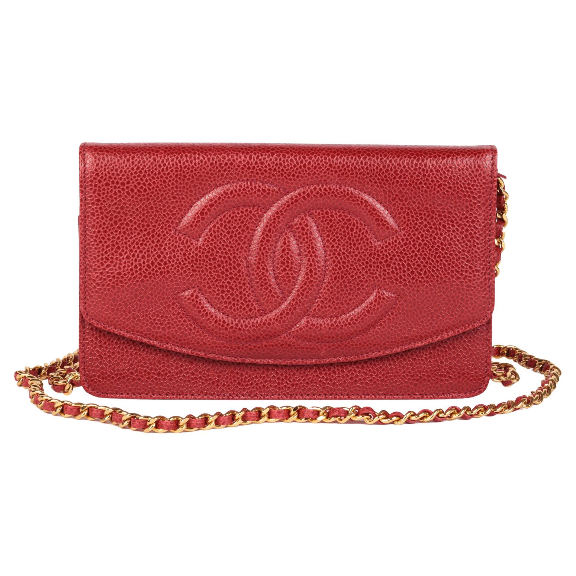 CHANEL Red Caviar Leather Vintage Timeless Wallet-on-Chain WOC at
