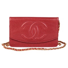 CHANEL Red Caviar Leather Retro Timeless Wallet-on-Chain WOC