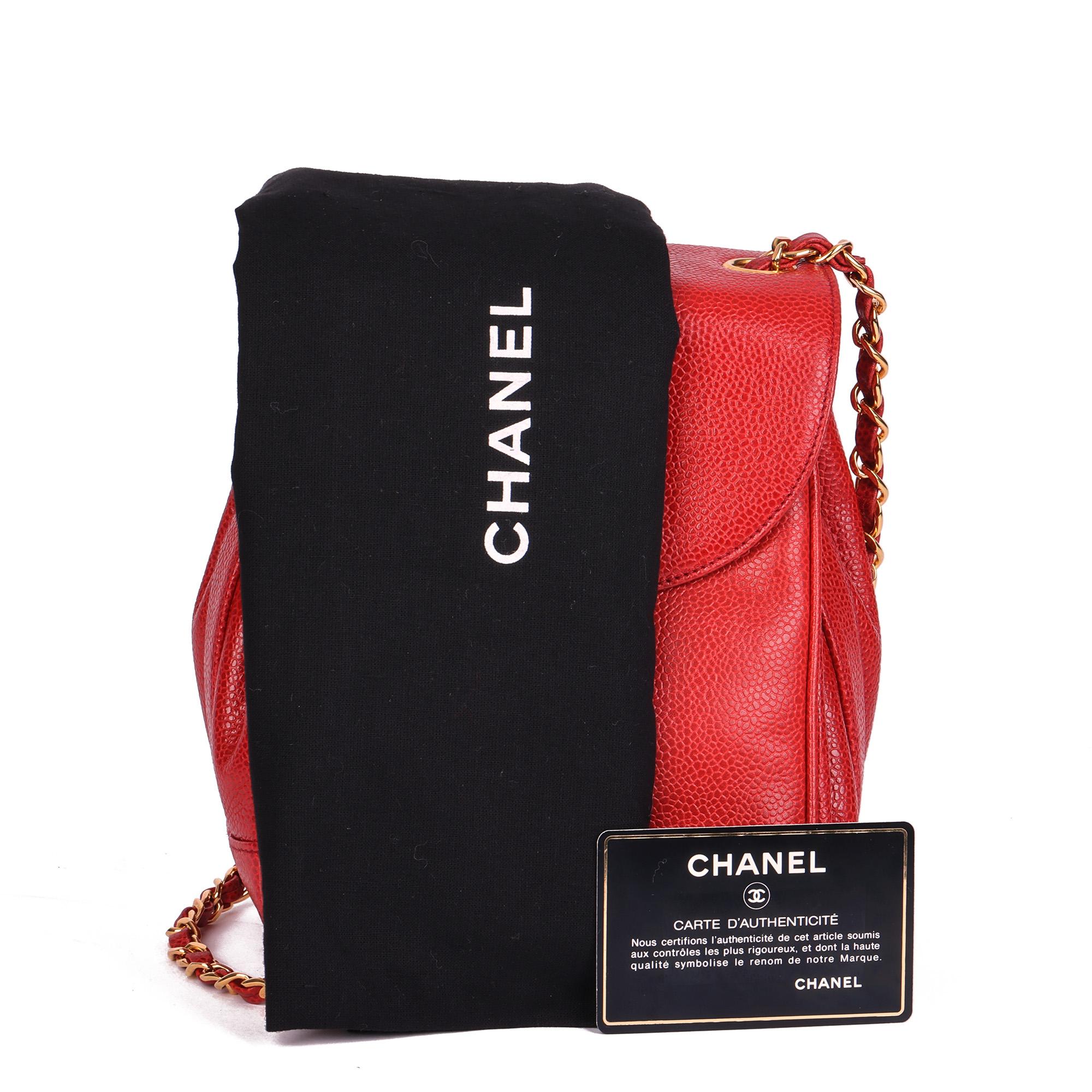 CHANEL Red Caviar Leather Vintage XL Classic Single Flap Bag  For Sale 5