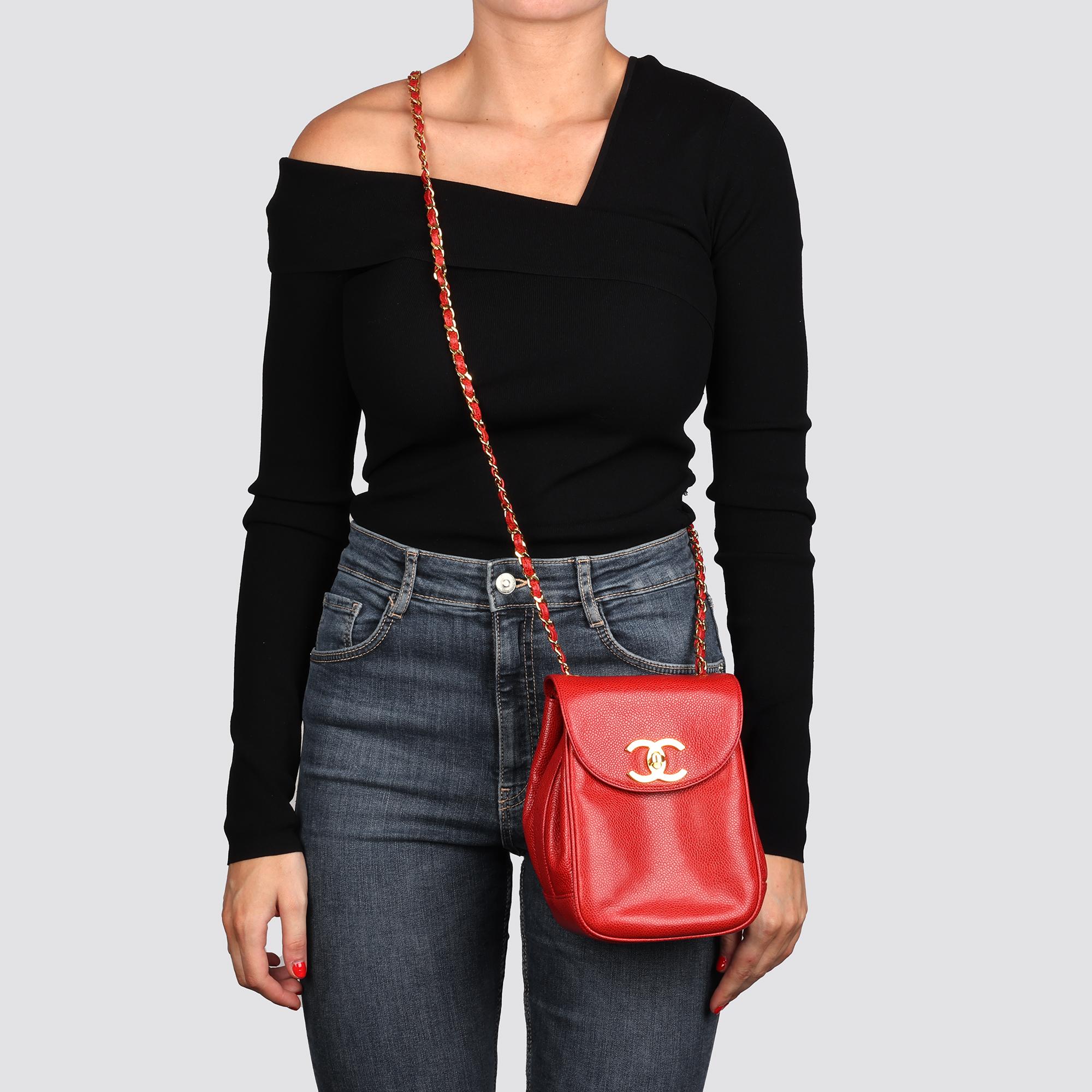 CHANEL Red Caviar Leather Vintage XL Classic Single Flap Bag For Sale 9