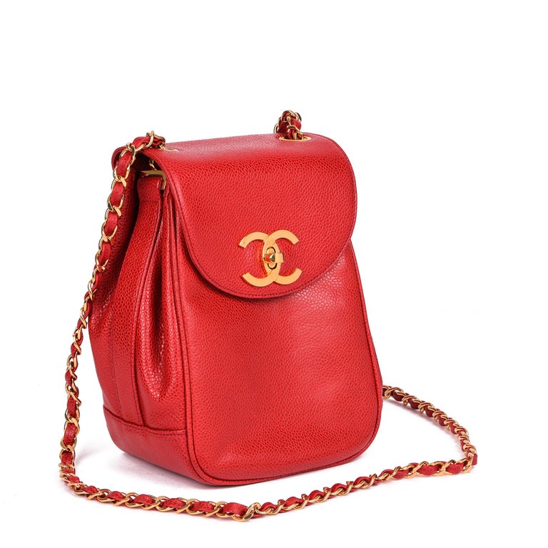 CHANEL Red Caviar Leather Vintage XL Classic Single Flap Bag For