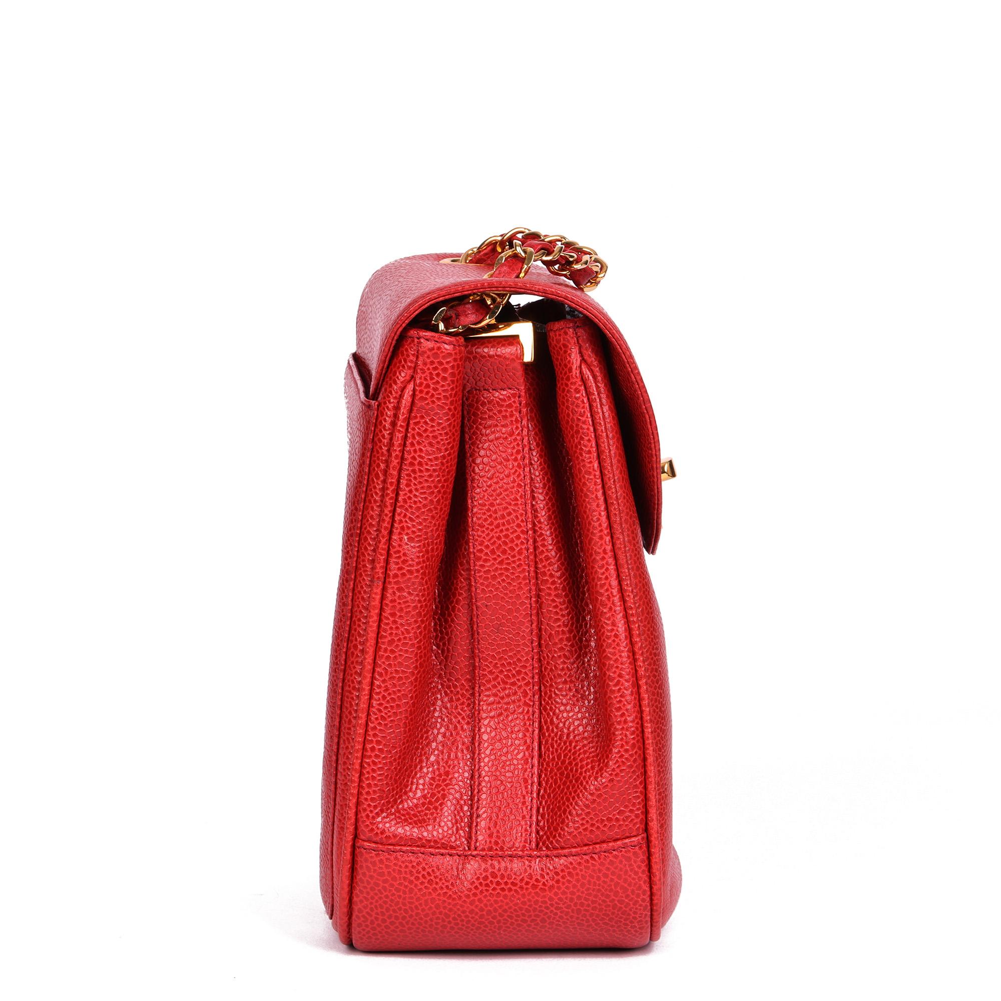 CHANEL Red Caviar Leather Vintage XL Classic Single Flap Bag In Excellent Condition For Sale In Bishop's Stortford, Hertfordshire