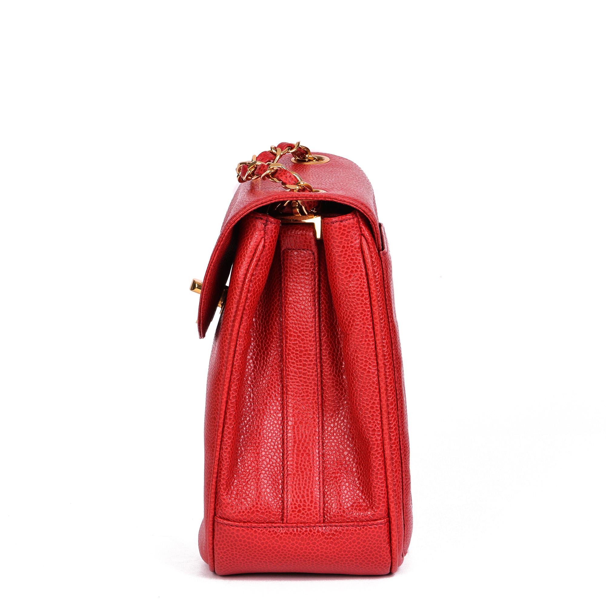 Women's CHANEL Red Caviar Leather Vintage XL Classic Single Flap Bag For Sale