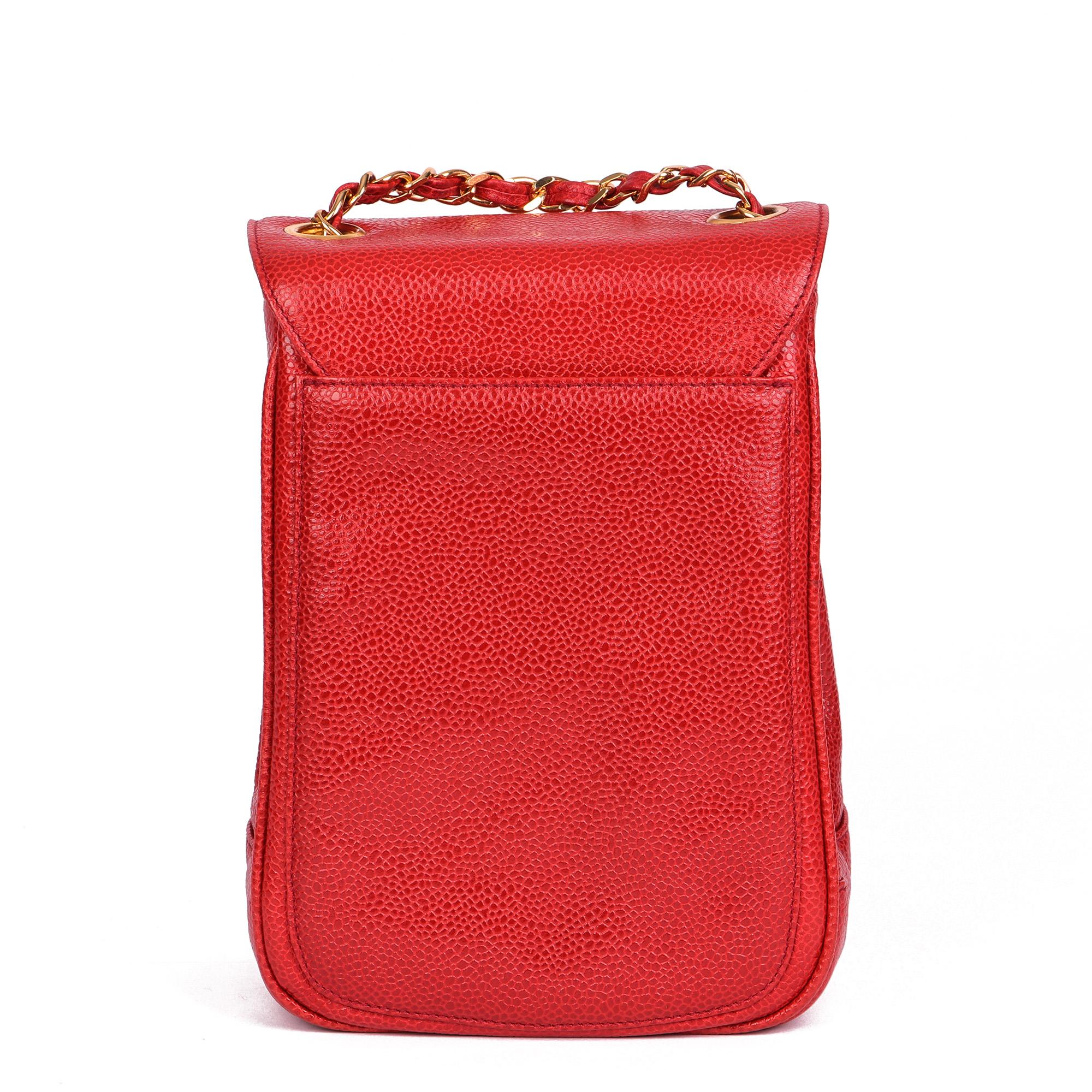CHANEL Red Caviar Leather Vintage XL Classic Single Flap Bag For Sale 1