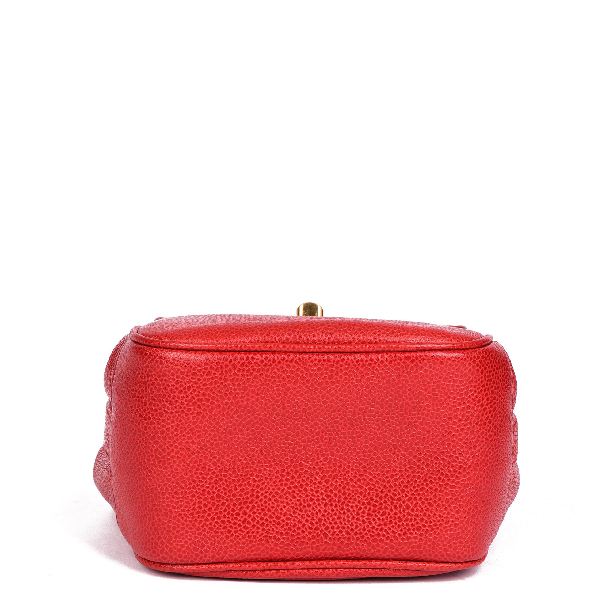 CHANEL Red Caviar Leather Vintage XL Classic Single Flap Bag In Excellent Condition In Bishop's Stortford, Hertfordshire