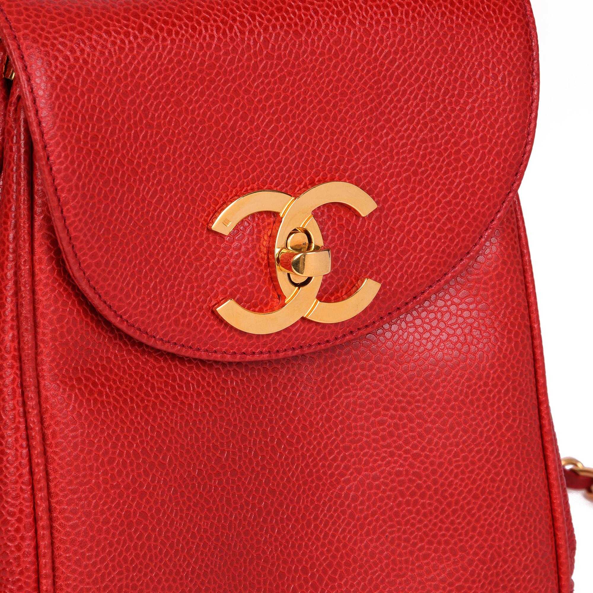 Women's CHANEL Red Caviar Leather Vintage XL Classic Single Flap Bag  For Sale