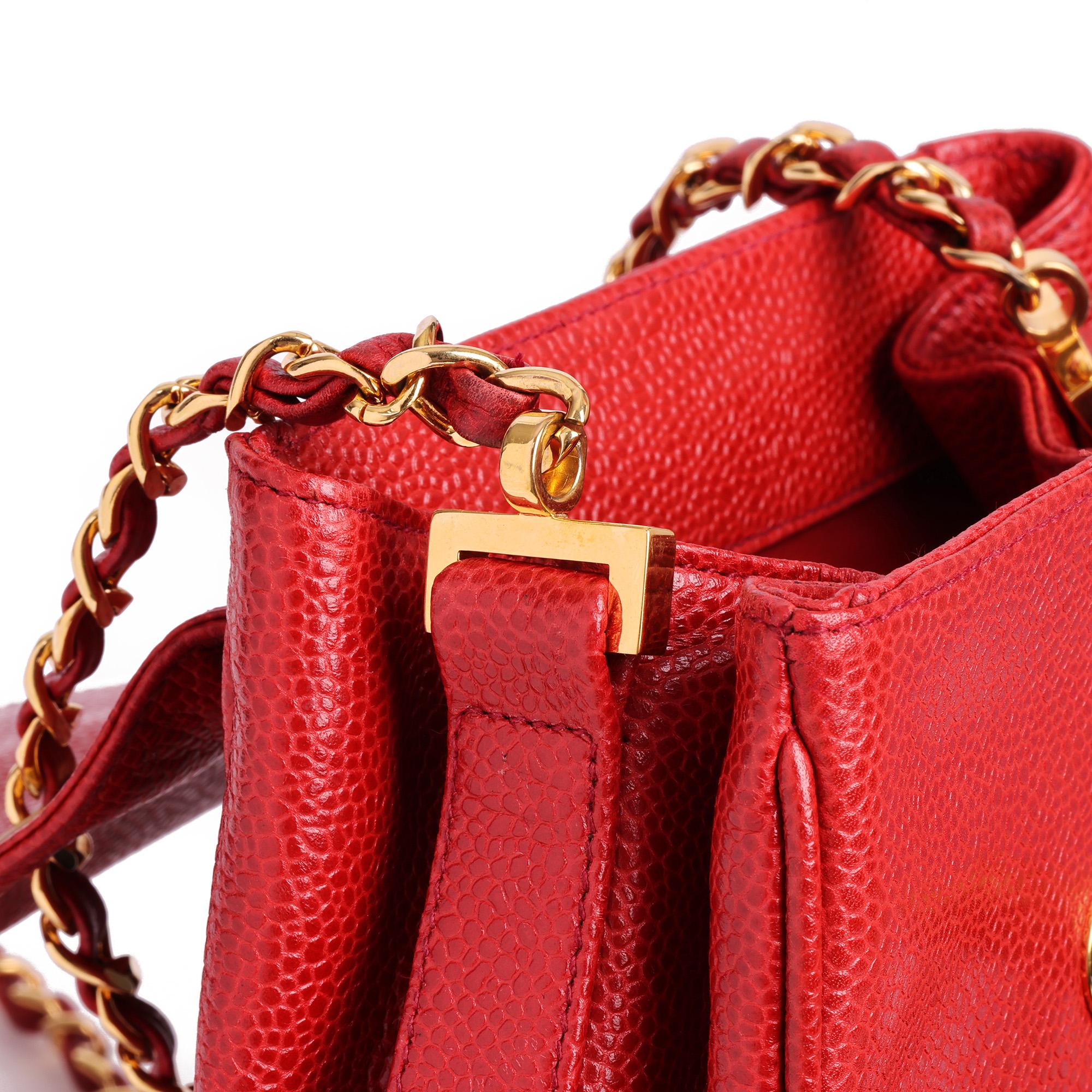 CHANEL Red Caviar Leather Vintage XL Classic Single Flap Bag For Sale 4