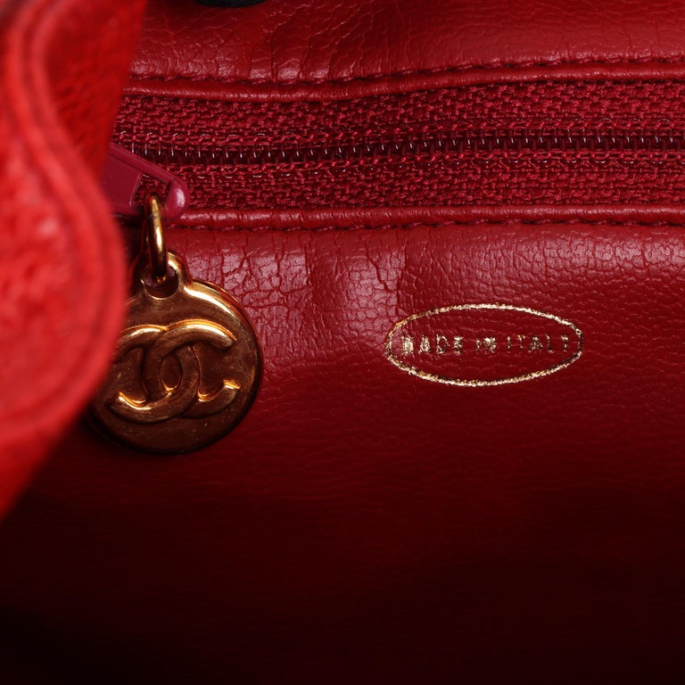 Vintage Chanel Mini Chain Tote Bag Red Lambskin Gold Hardware