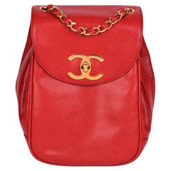 CHANEL Caviar Rojo Piel Vintage XL Clásico Bolso Solapa Simple