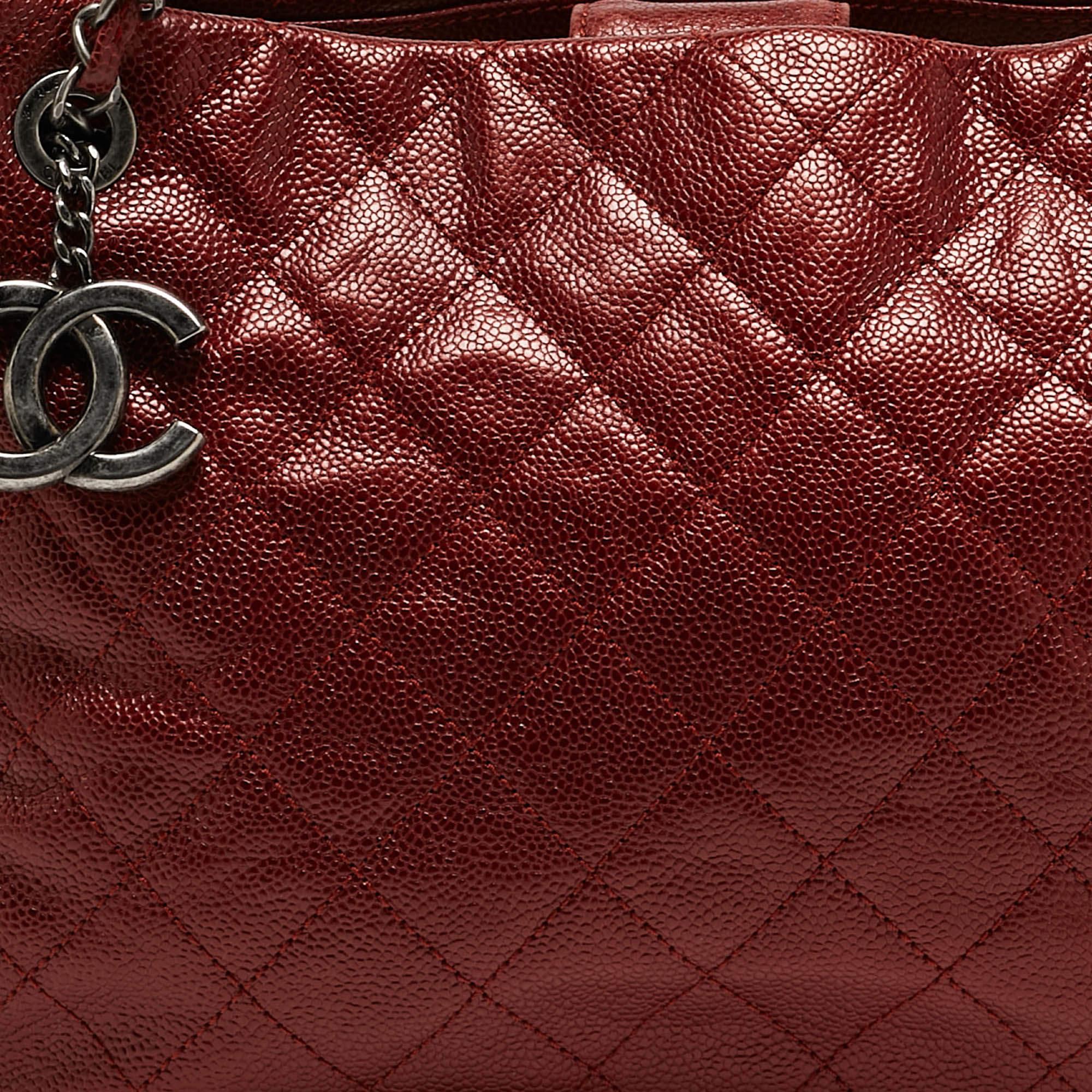 Chanel Red Caviar Quilted Leather City Shopper Tote 3