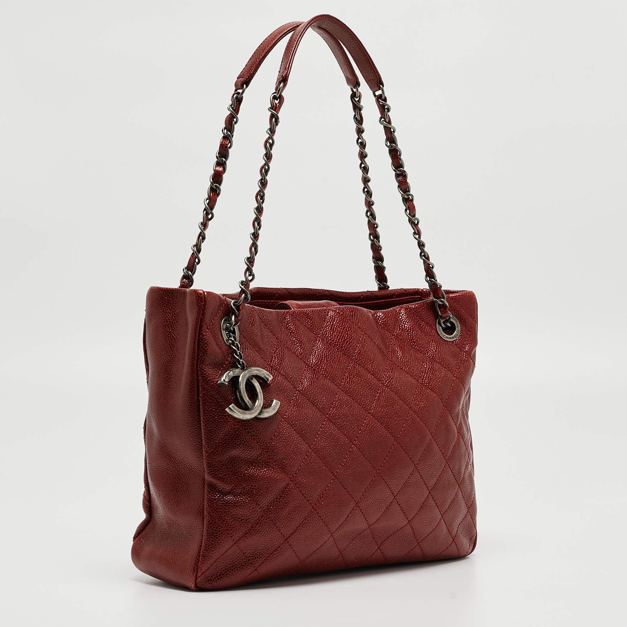 Chanel Red Caviar Quilted Leather City Shopper Tote 4