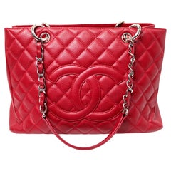 Chanel Red Caviar Quilted Leather Coco Mark Grand Shopping Tote circa 2009